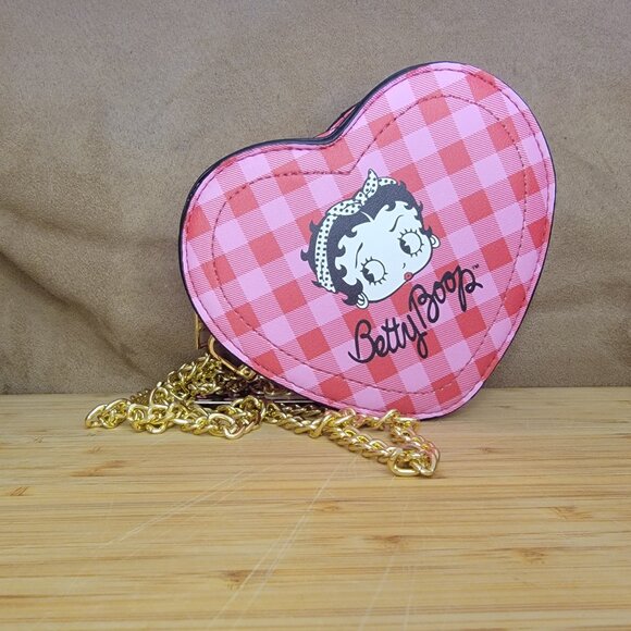 Betty Boop X Unique Vintage Red & Pink Plaid Betty Boop Heart Handbag Small NEW - Picture 1 of 6